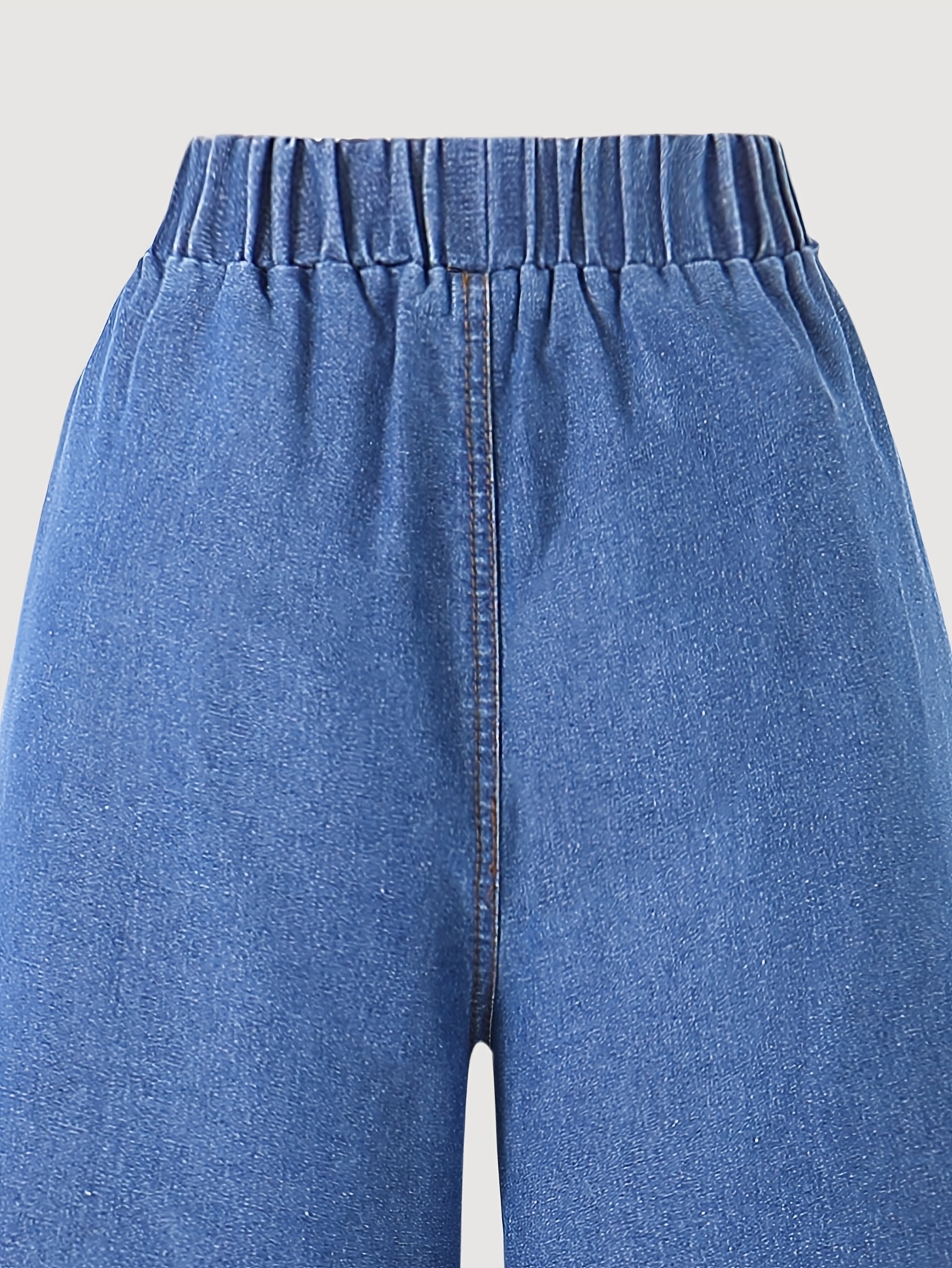 Big Girl Fashion Regular Crew Neck Solid Color Button-Up Sleeveless Hem Irregular Design Denim Top And Loose Solid Color Denim Straight Wide Leg Pants Trousers Length Ankle Length Spring Summer Casual Girls' Denim Two-Piece Set, for Outdoor