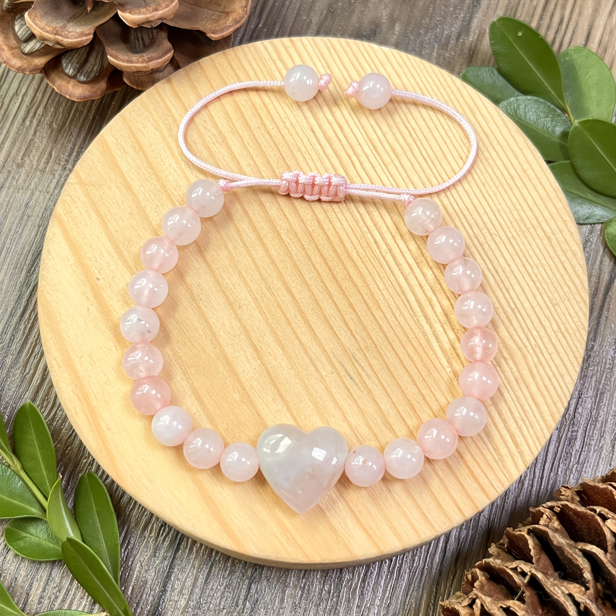 TEMU Quartz Women's Bracelet With Heart Chakra Beads - Hand-woven Suitable For Daily & Special Occasions, Birthstone Jewelry Gift, Natural Quartz