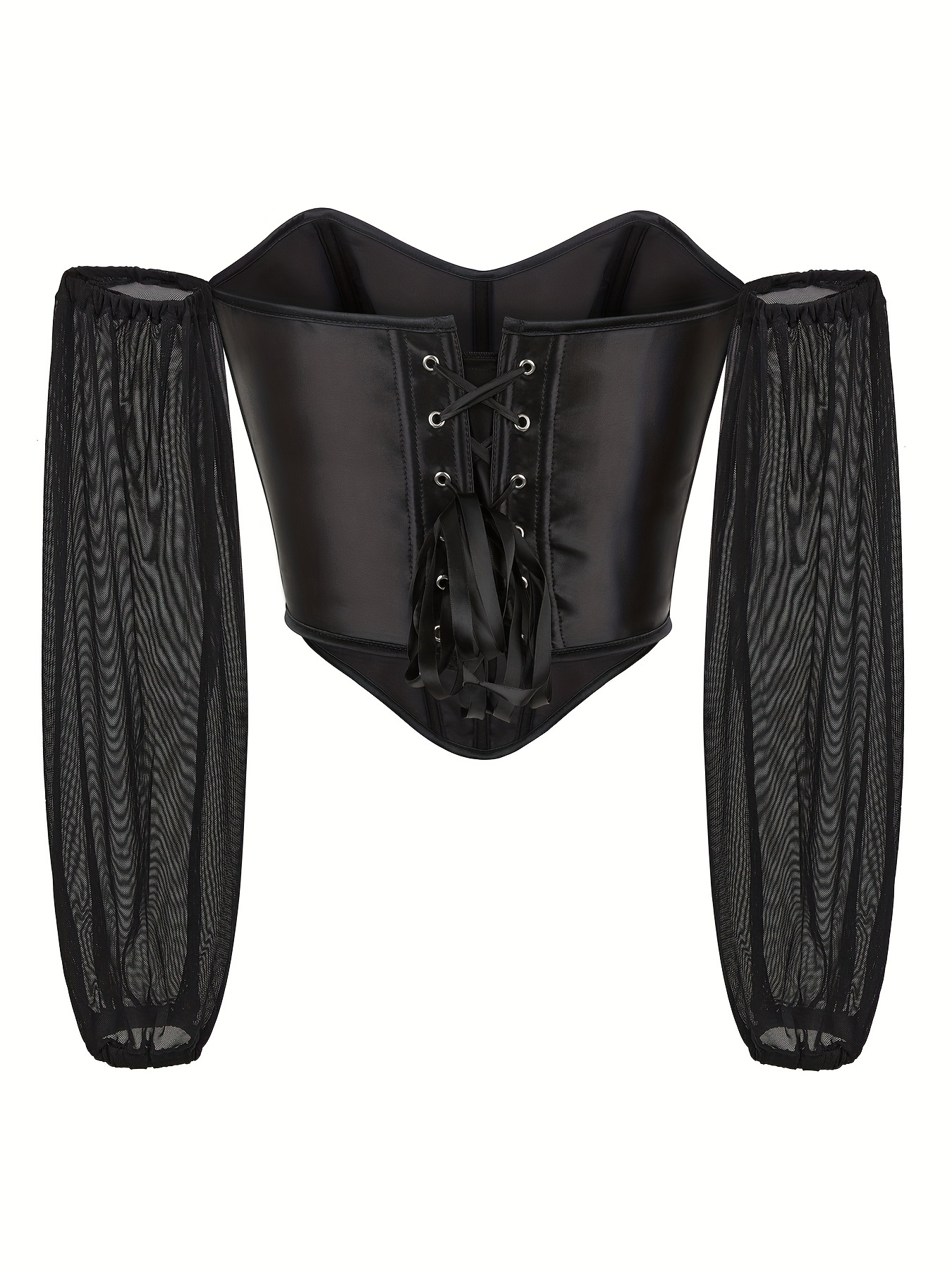 Women's *-Shoulder Corset Top with Sheer Long Sleeves, Sexy Lace-up Back,  Waist-Cinching Bustier for Parties and Performances suit for autumn