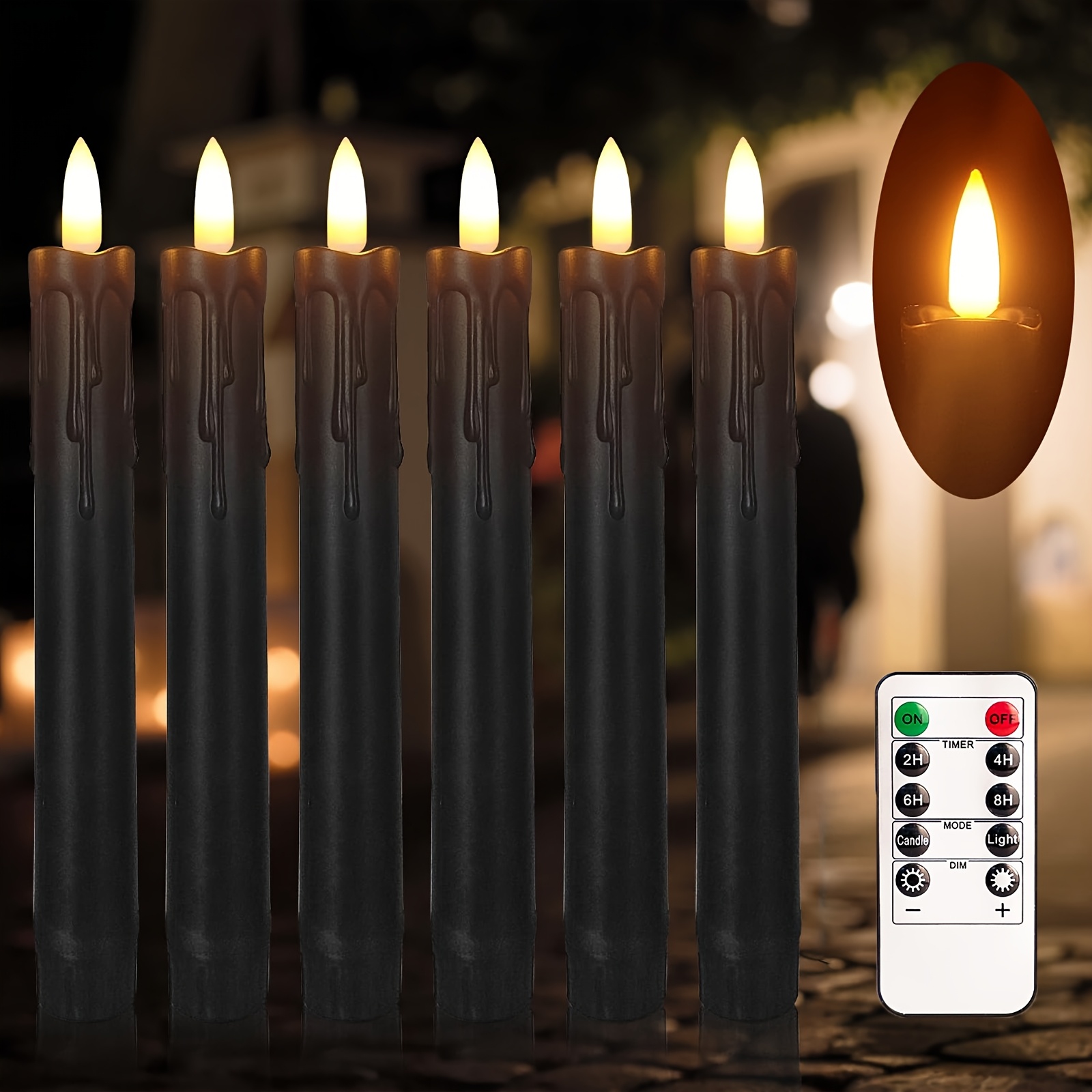 TEMU Thanksgiving And Christmas Decorations. Set Of 6 Black Flameless Christmas Candles With Timer - Led Flickering Taper Candles, Battery-operated,