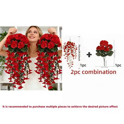 2pcs set high end elegant and realistic plastic artificial geranium flowers mothers day decoration suitable for indoor outdoor use spring decor yard and garden decor valentines day st patricks day graduation season