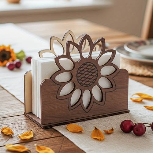 1pc wooden napkin organizer holder sunflower theme design table decor kitchen countertop organizer for dining table napkin dispenser for home dining table accessory artistic napkin holder christmas gifts napkin organizer holder