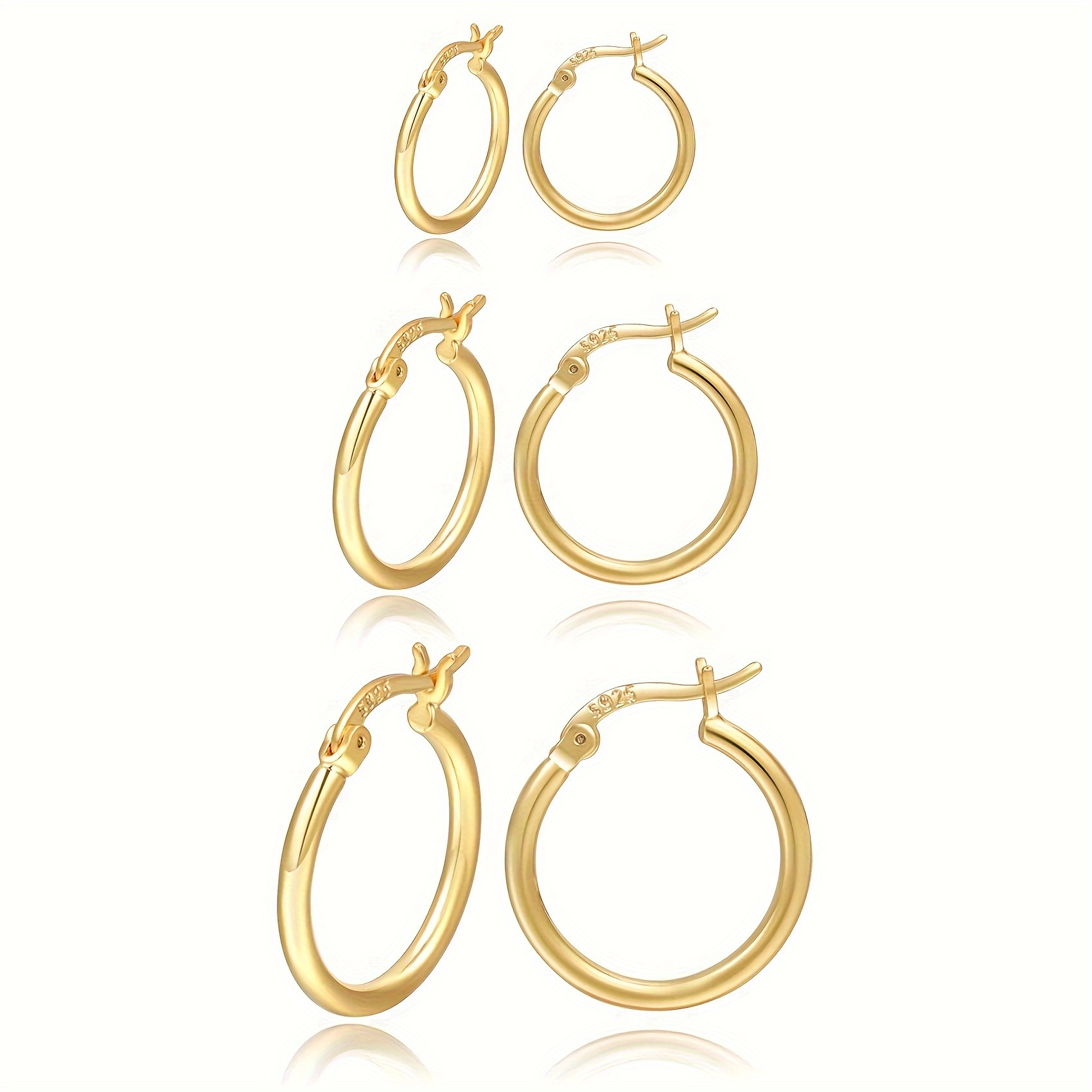 

Simply & Classic Style, 925 Sterling Silvery Hoop Earrings, Golden & Silvery Finish Tone Studs, Fashion Elegant Accessory For Daily Wear, Idea Gift, 13/15/20 Mm