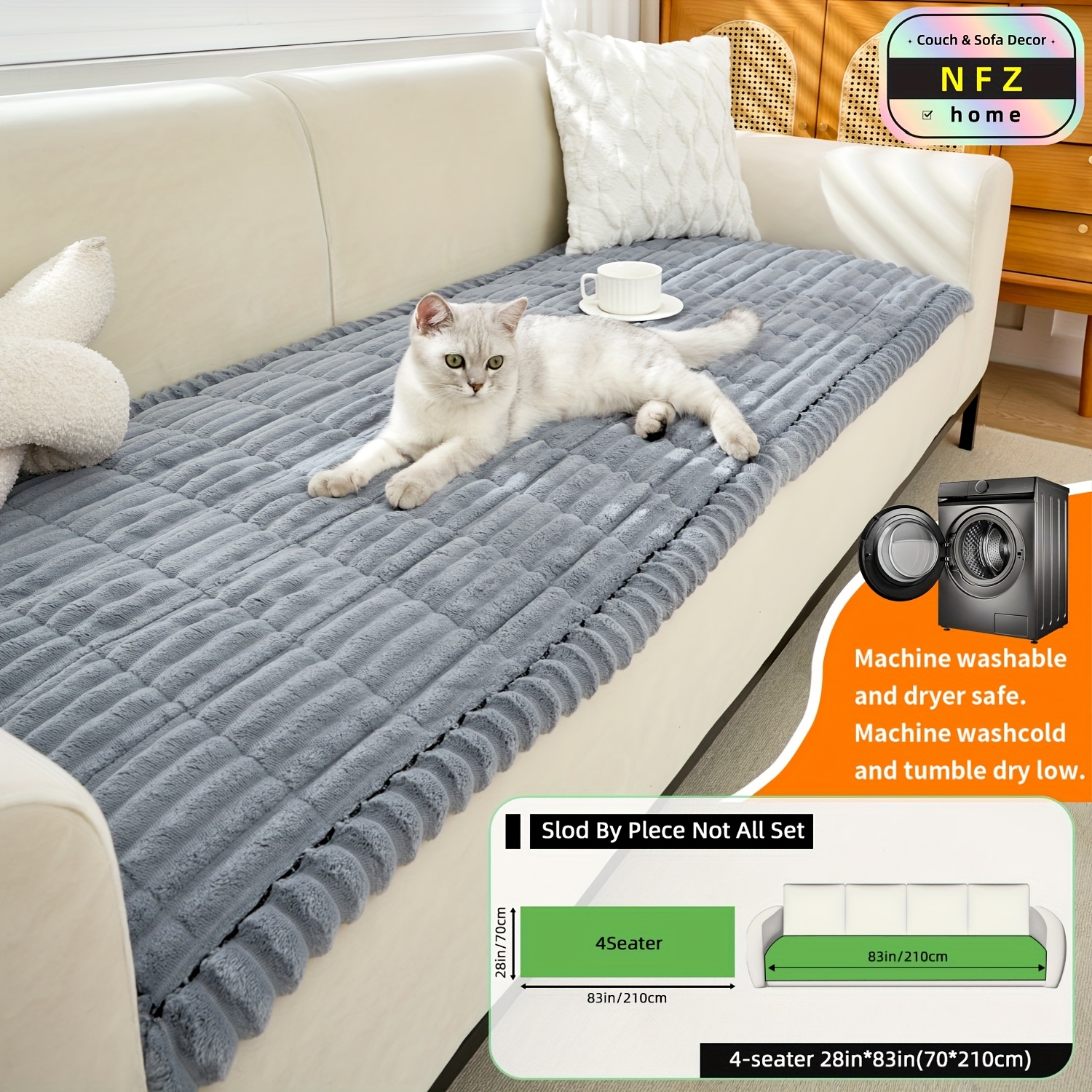 TEMU 1pc Retro Warm Thickened Flannel Anti-slip Sofa Pad For Autumn & Winter, Pet-friendly, Machine-washable, Suitable For 1/2/3/4-seater & Modular