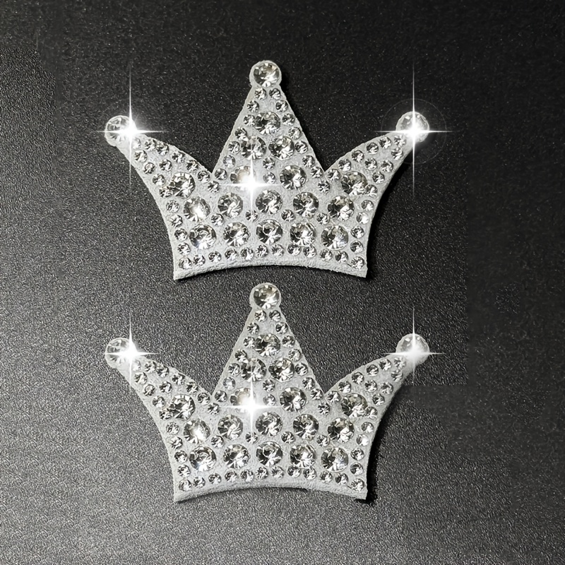 2pcs Rhinestone Iron-on Patch, Silvery Diamond Small Crown, Iron-on Transfer Patch, Men's And Women's Clothing Additions, Novelty Patch Cloth Sticker, Suitable For Personalized, Clothing, Shoes, Hats