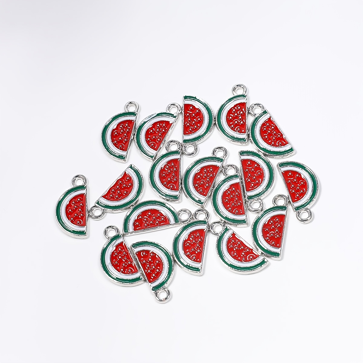 Image of 10pcs Handmade Diy Watermelon Pendants - Alloy Enamel Fruit Charms Suitable For Necklace Earrings Keychains - Summer Jewelry Making Accessories Gift Charms