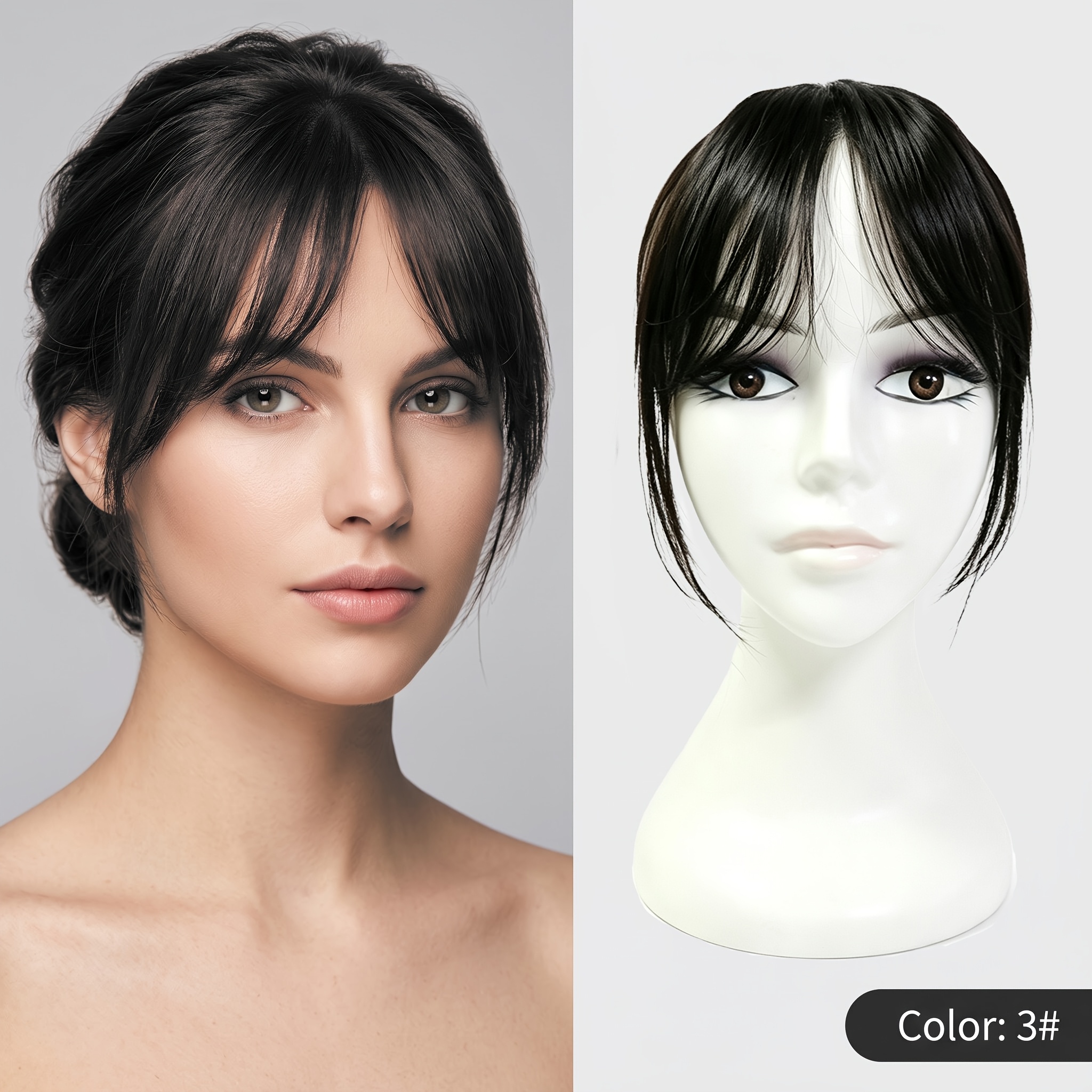 TEMU Chuhexiang Women's & Men's Curved -character Bangs Hairpiece Suitable For Hair Types, Face- Protein Fiber Wig With High Elasticity Bb Clip, For