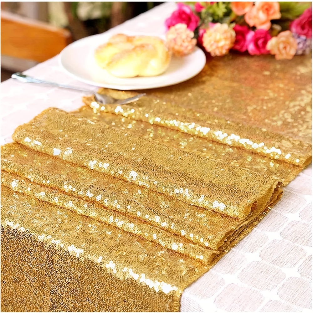 

Elegant Golden Sequin Table Runner - 12x72 Inches, Glitter Rectangle Decor For Birthday & Wedding Celebrations