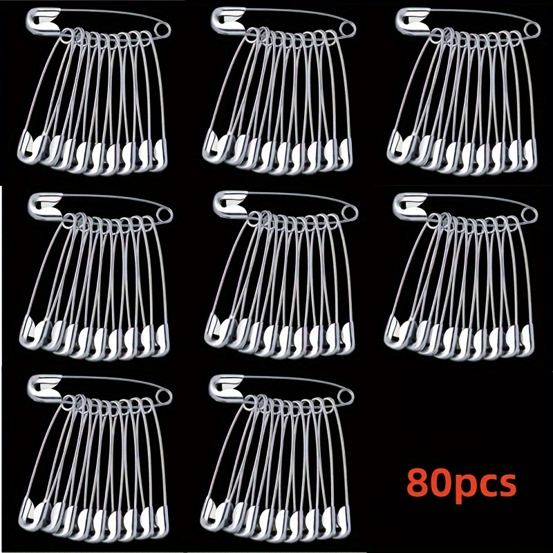 

80pcs Silvery Safety Pins For Clothing, Tags & Waist Slimming - Assorted Sizes 1.22" To 2.16