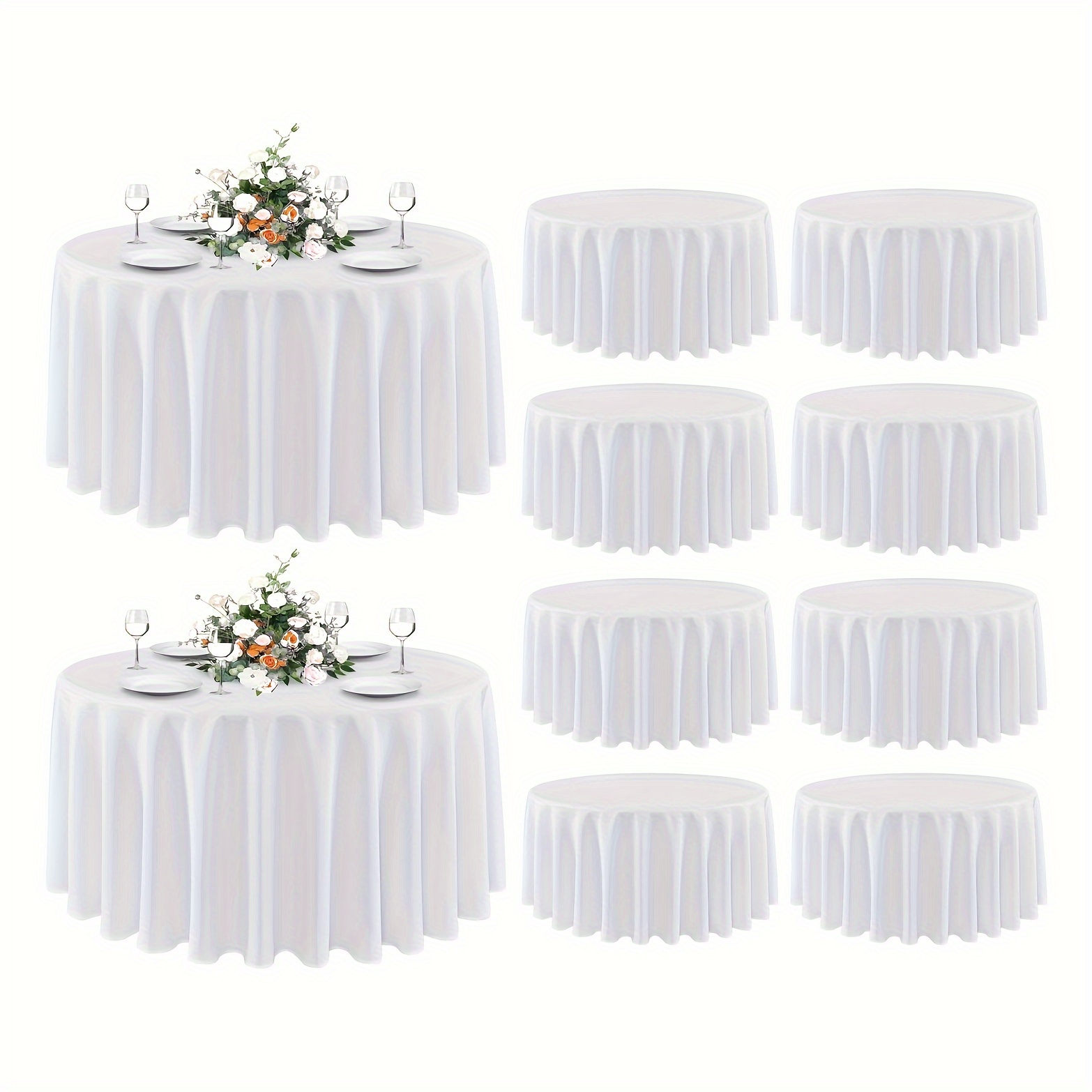 

Paquet de 10 nappes rondes blanches de 90 po – Polyester, résistantes aux taches et aux plis, housses lavables pour les repas, les buffets, le camping