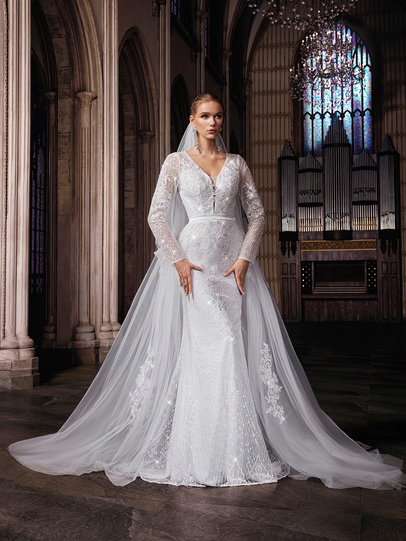 Vestiti Sposa Maniche Lunghe Abito Sposa Gonna Tulle Abito Da