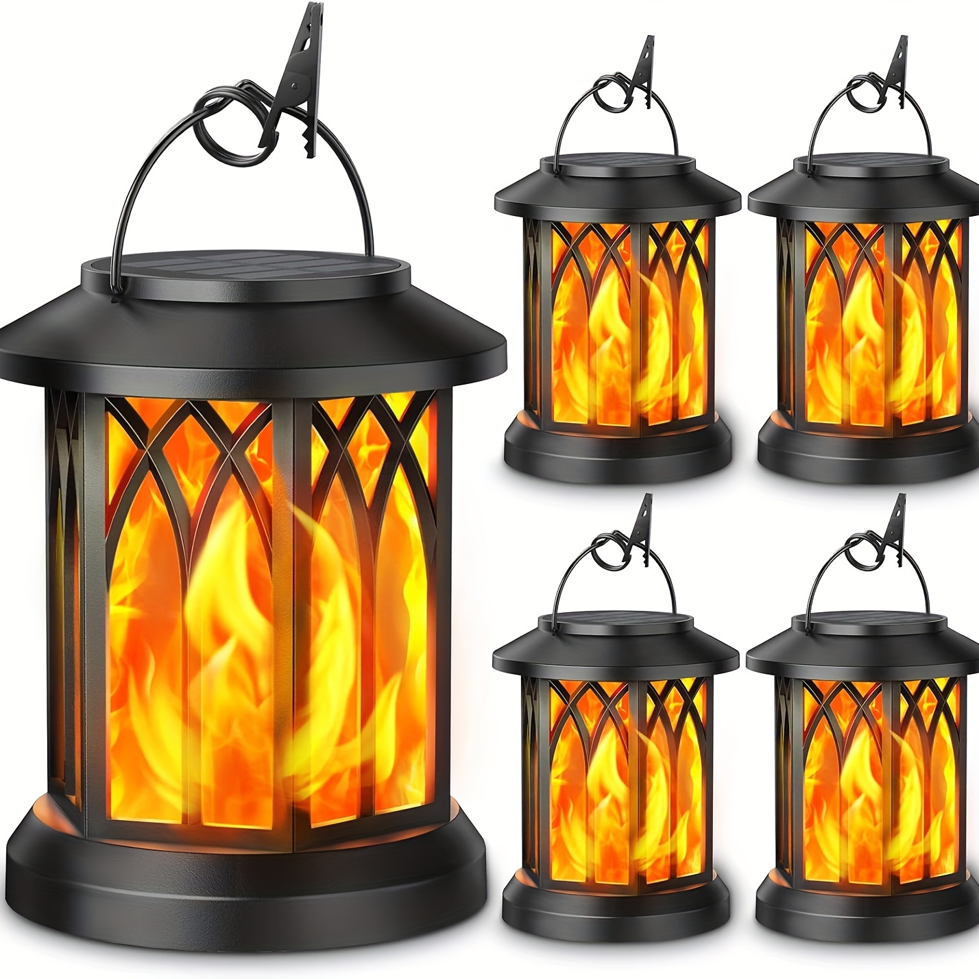 

2/ 4 Pack Solar Lights Metal Flickering Flame Solar Lantern Outdoor Hanging Lanterns Lighting Heavy Duty Solar Powered Led Flame Lights For Patio Garden Christmas Decorations