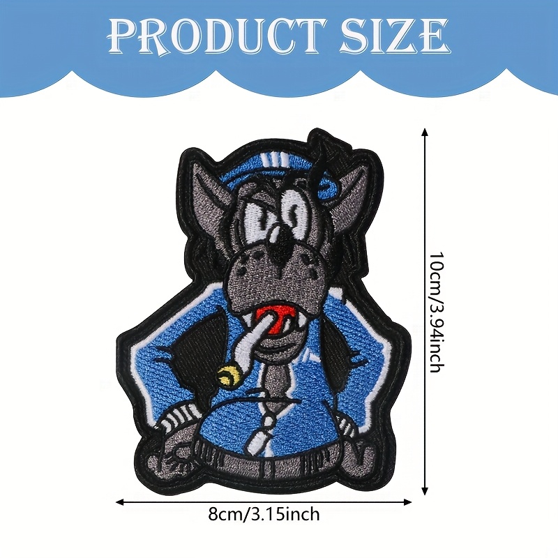 E-shop 1 Großer Böser Wolf Motorrad-Aufnäher - Blaues Besticktes Abzeichen mit Cartoon-Wolf, Geeignet für DIY-Bastelarbeiten, Kleidung, Hosen,