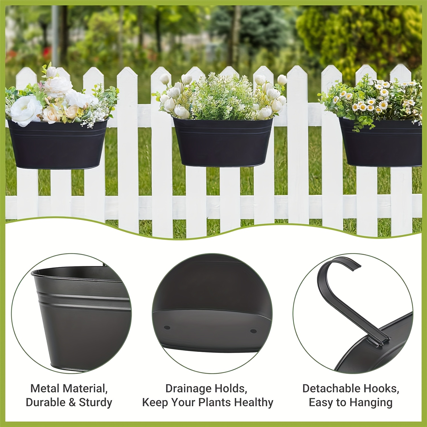 metal railing planter outdoor plants 3 pack 5 pack balcony - Temu