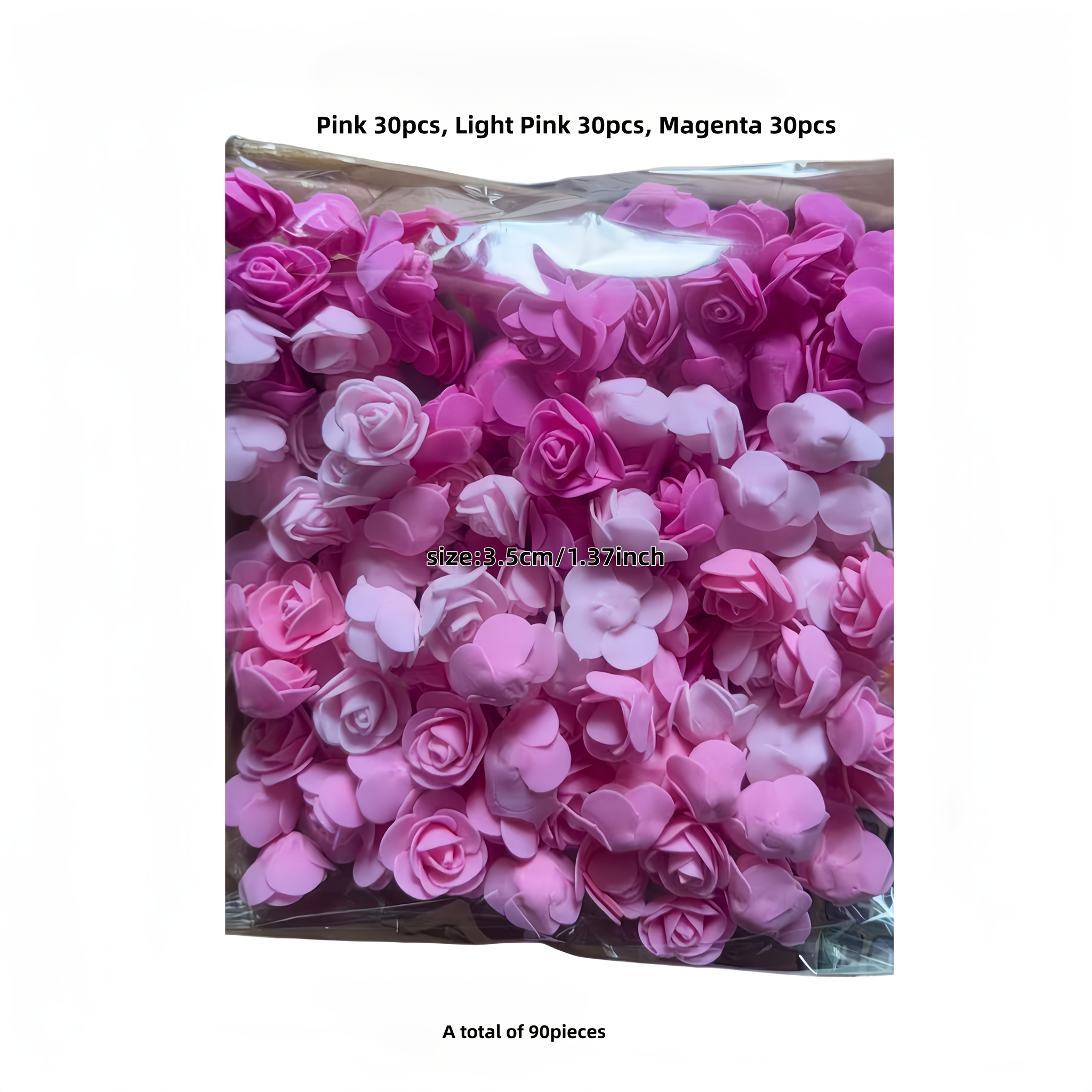 TEMU 90 Cabezas de Rosas Realistas | Diseño de en Capas, Colores Pastel Suaves (Rosa, , Magenta) | Sin , Flexibles para Manualidades, Combinación