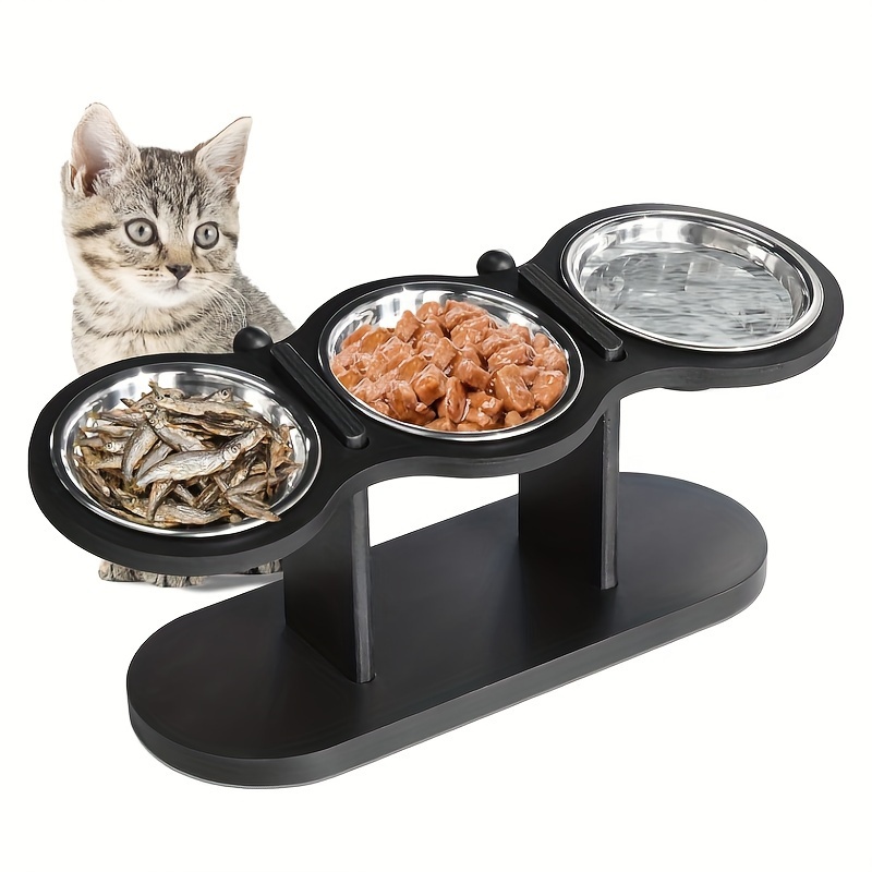 

Elevated Cat Bowl With Stand, 15° Tilted Raised Cat Bowl For Indoor Cat, Adjustable Cat Food And Water Bowl Stand, Anti-vomiting Cat Food Bowl Stand, Double Stainless Steel Raised Dog Bowl For Puppy