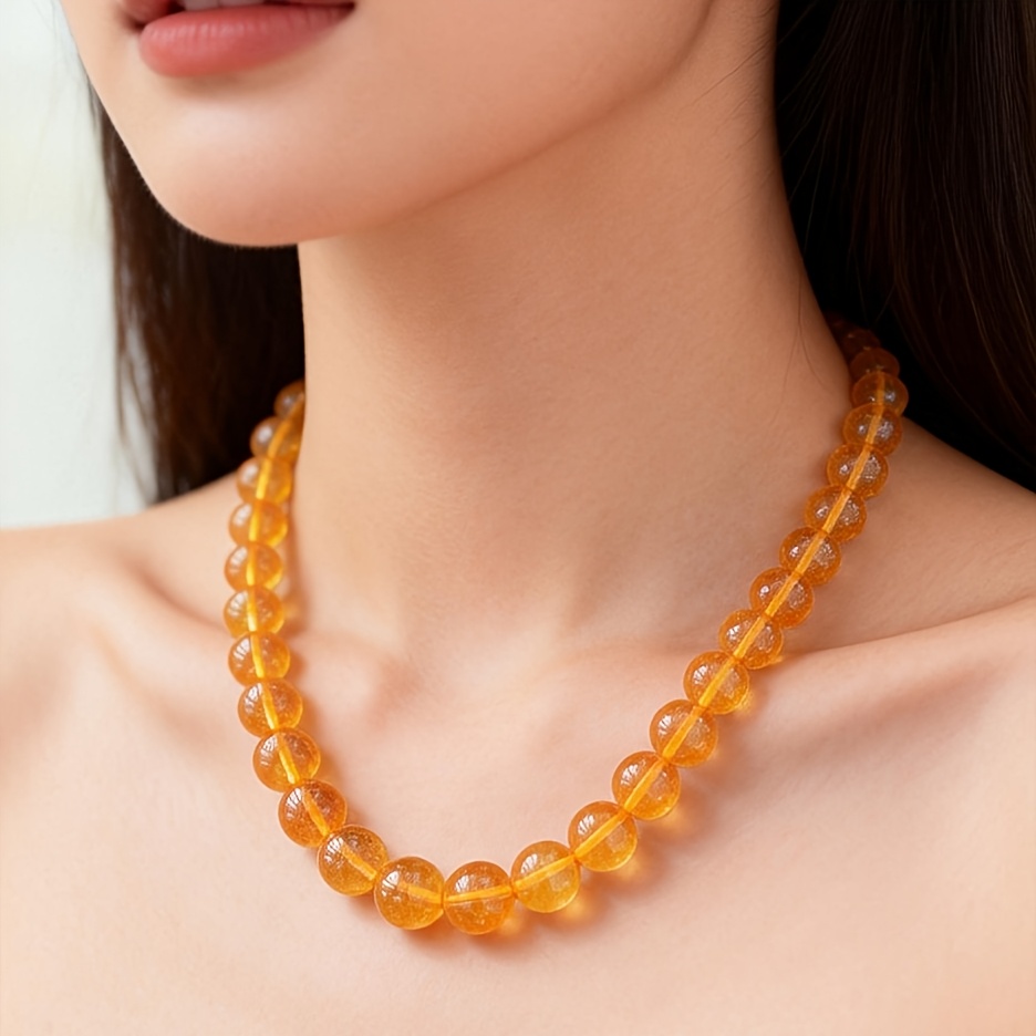 60pcs Citrine Beads with Delicate Chain Design, Vibrant Gift