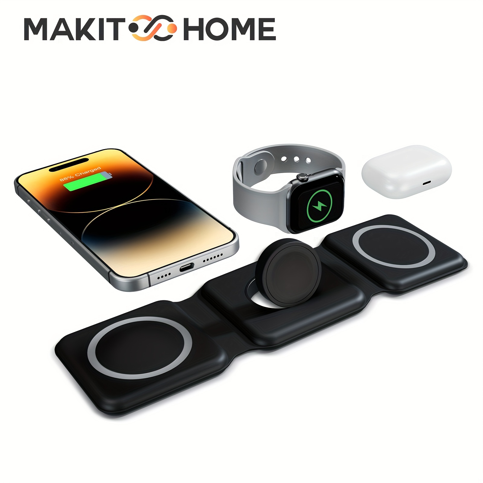 

Home 3-in-1 Foldable Wireless Charger, Travel Portable Charging Station, For 15 14 11 8 Plus Xs, For 3rd Gen, For Iwatch 6 5 4 3 2 Se Ultra, S8 S9, S20 To S23 Note 8 & 20 Series.