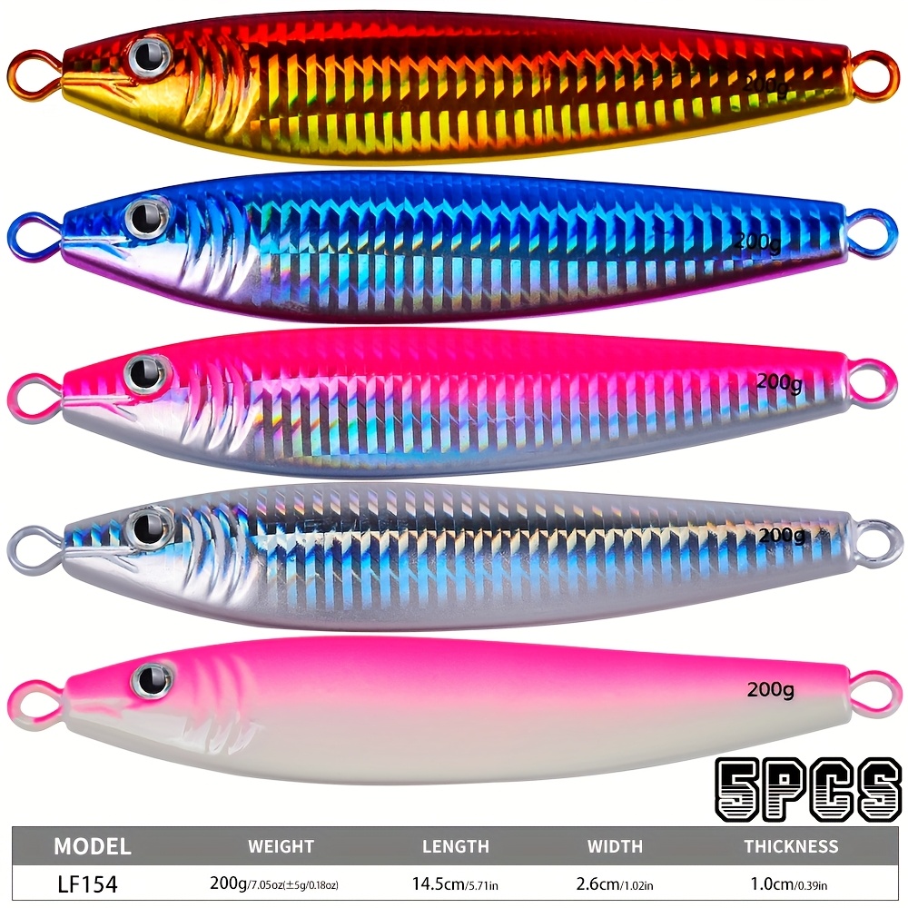 Image of Proberos 5pcs Fishing Jigs Saltwater20g/40g/60g/80g/100g/150g/200g, , Colored Body, Glow Jig Deep Sea Fishing Jigging Lures Can The Attention Of Fish