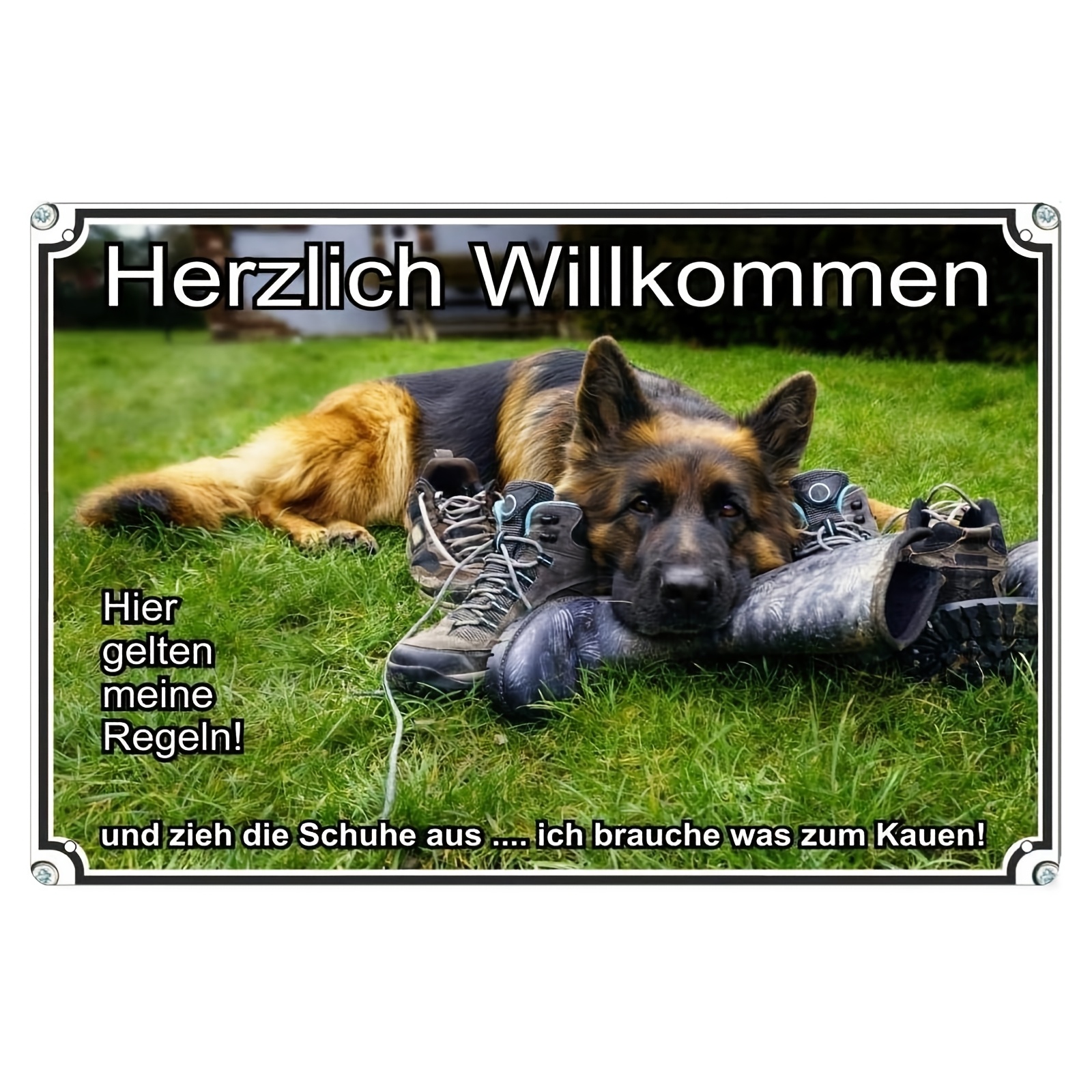 

1pc German Shepherd Metal Sign, High-quality Iron Painting Pet Warning Welcome Sign, Universal Holiday Decor, No Electricity Needed, 8x12 Inches