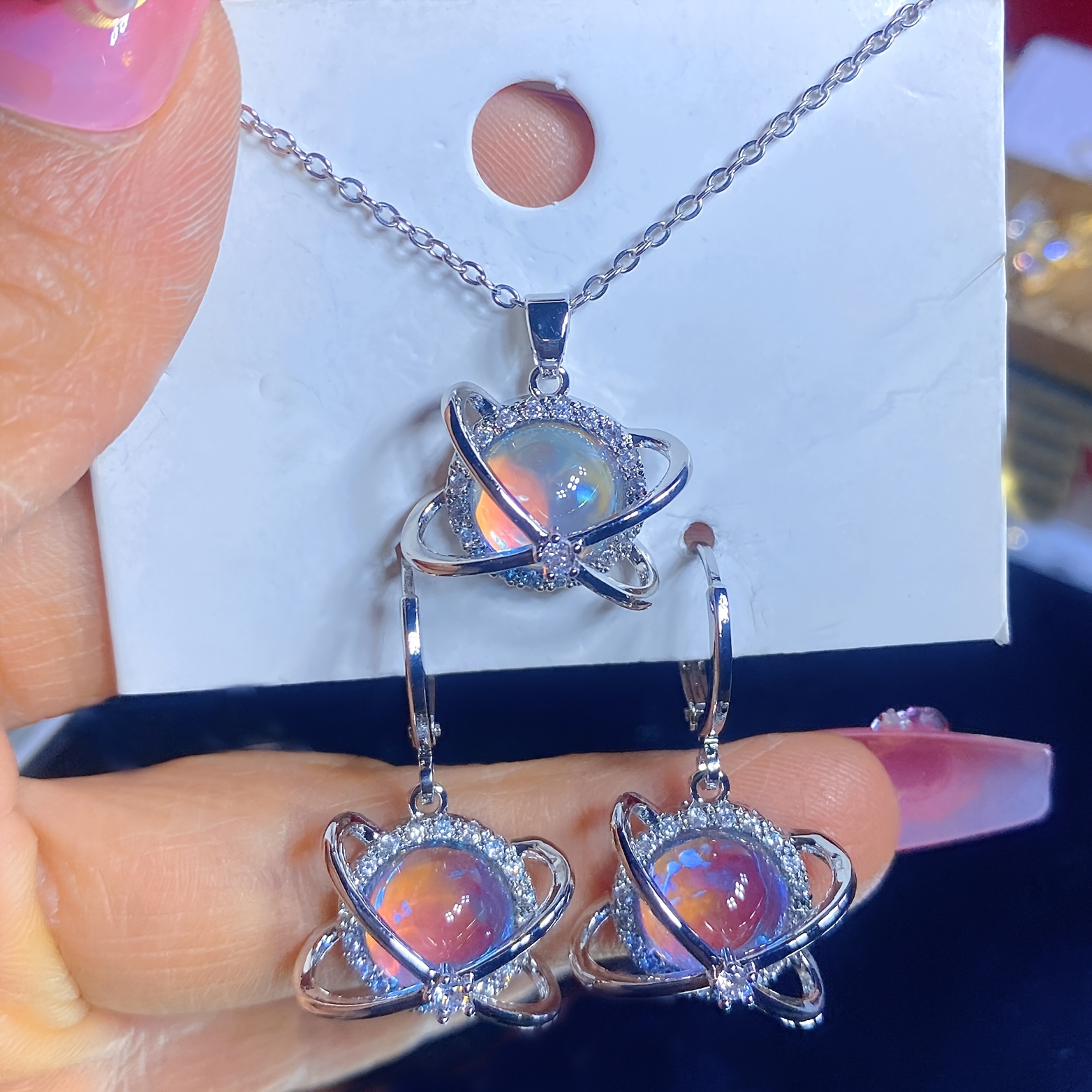 3pcs Dreamy Planet Starry Sky Necklace and Earrings Set