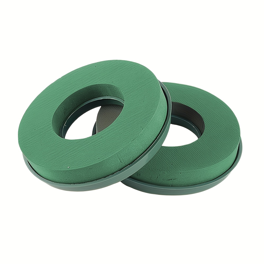TEMU 2pcs 7.87inch Green Circular Wet Flower Foam- Durable Plastic Ring Mold For Wedding, Party& Christmas Wreath Decorations, Easy-to-use Floral