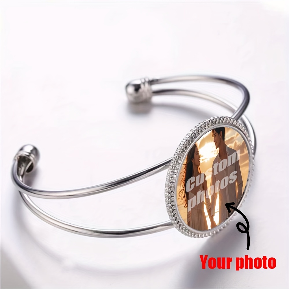 TEMU 1pc Custom Photo Bracelet - Personalized Alloy Bangle With Oval Frame, Elegant Vintage Style, Perfect Mother's Day Gift For Women, Ideal For