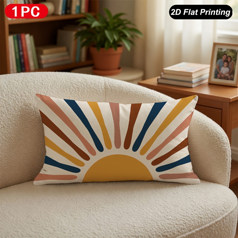 TEMU 1 pièce Housse de coussin lombaire décorative à impression 2D plate, motif de soleil , pour décoration intérieure et extérieure, ferme, chambre,