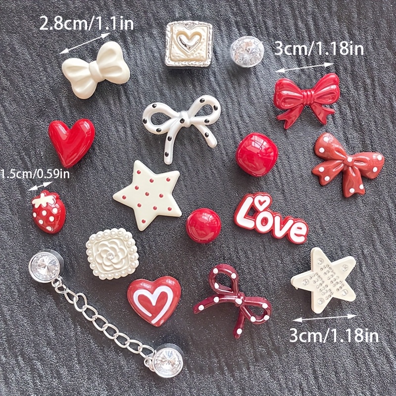 E-shop 17-teiliges/Set | Rote Weiße Schleife Themen Liebe, Serie Liebesserie Schuh Schmuck Set - Geeignet für Sandalen mit Lochstickerei, Gartenschuhe,