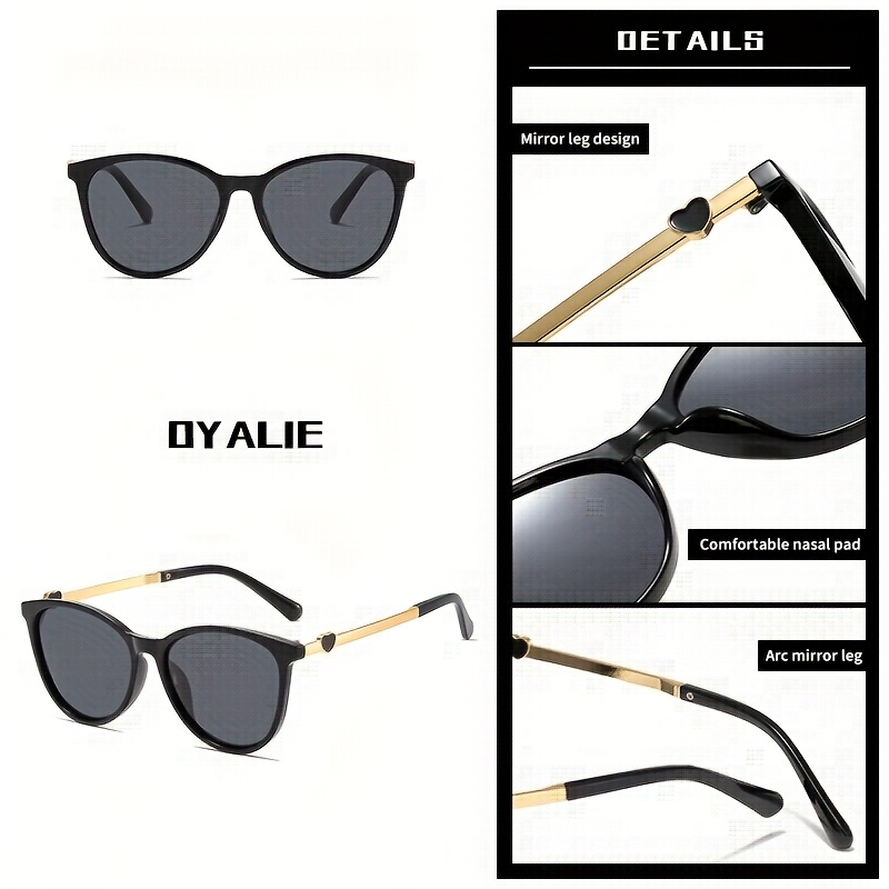 OYALIE Women's Retro Cat Eye Fashion Glasses, Trendy Design with Love embellished Metal Legs, Suitable for Daily Wear and Party Use