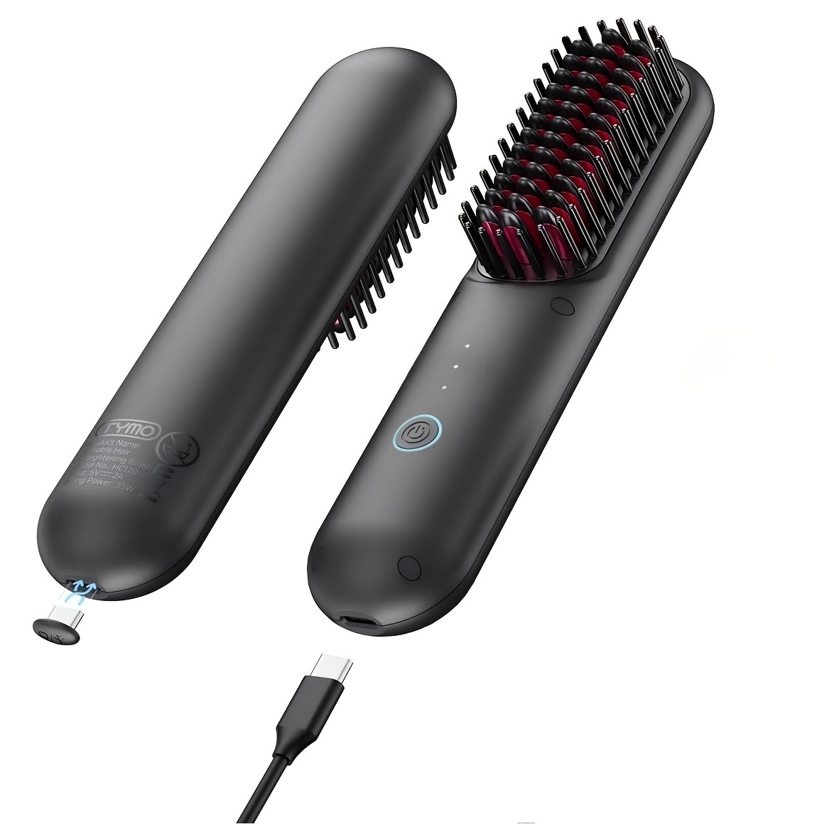 

2pcs Cordless Hair Straightener - Portable, Usb Rechargeable Mini Travel Comb With Negative For Styling, Dual-use For Straight & Curly Hair, Black