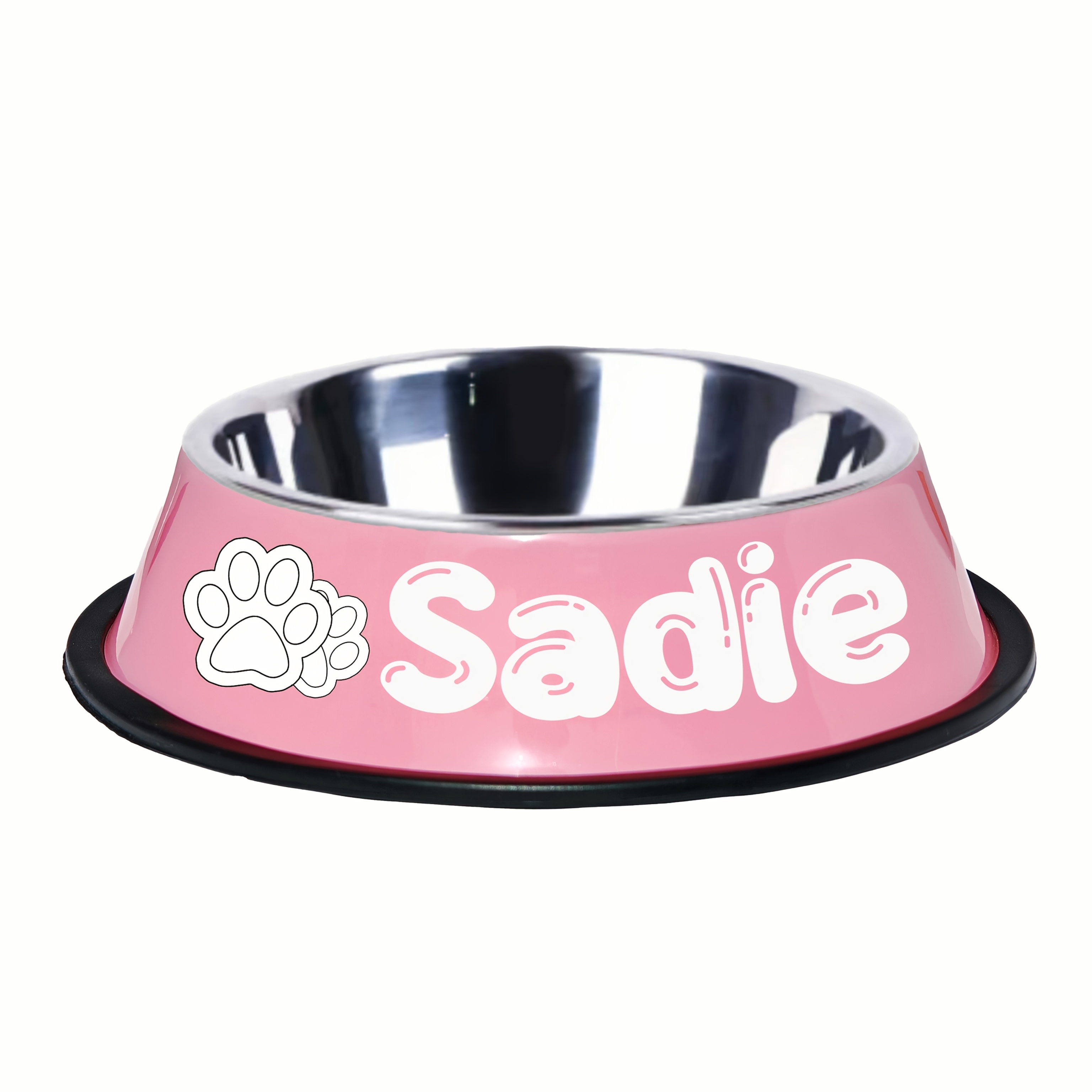 TEMU 1pc Customizable Stainless Steel Pet Bowl For - Non-slip, Durable & Easy To Clean, Personalized With Name (, Sugar, Rain, Storm), Colorful Paw ,
