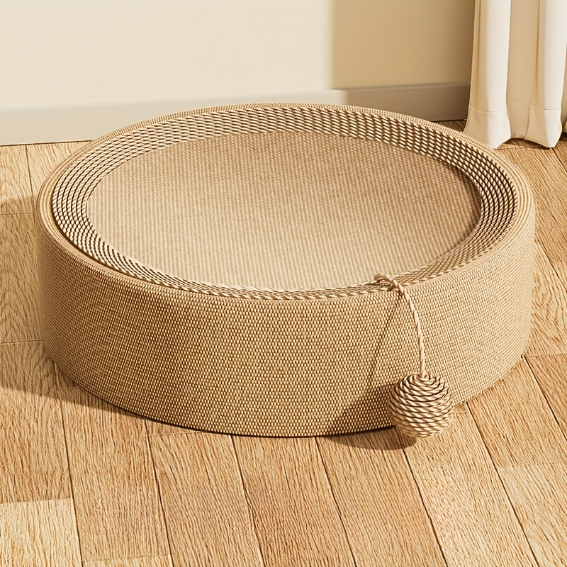 

1pc Sisal Cat Scratcher Bed - Round Scratching Pad With Hanging Ball Toy, Non-battery Cat Lounger And Play Mat