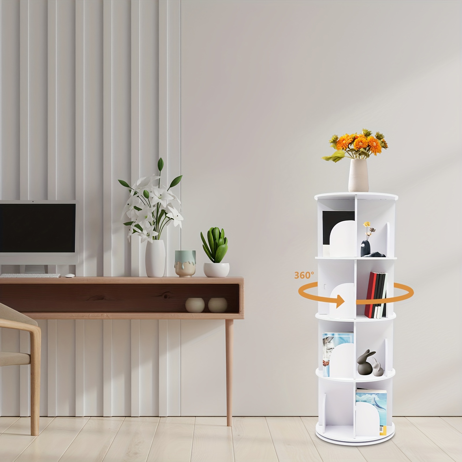 Image of 4 Tiers 360° Rotating Bookshelf Bookshelf Organizer Floor Standing Storage Shelf