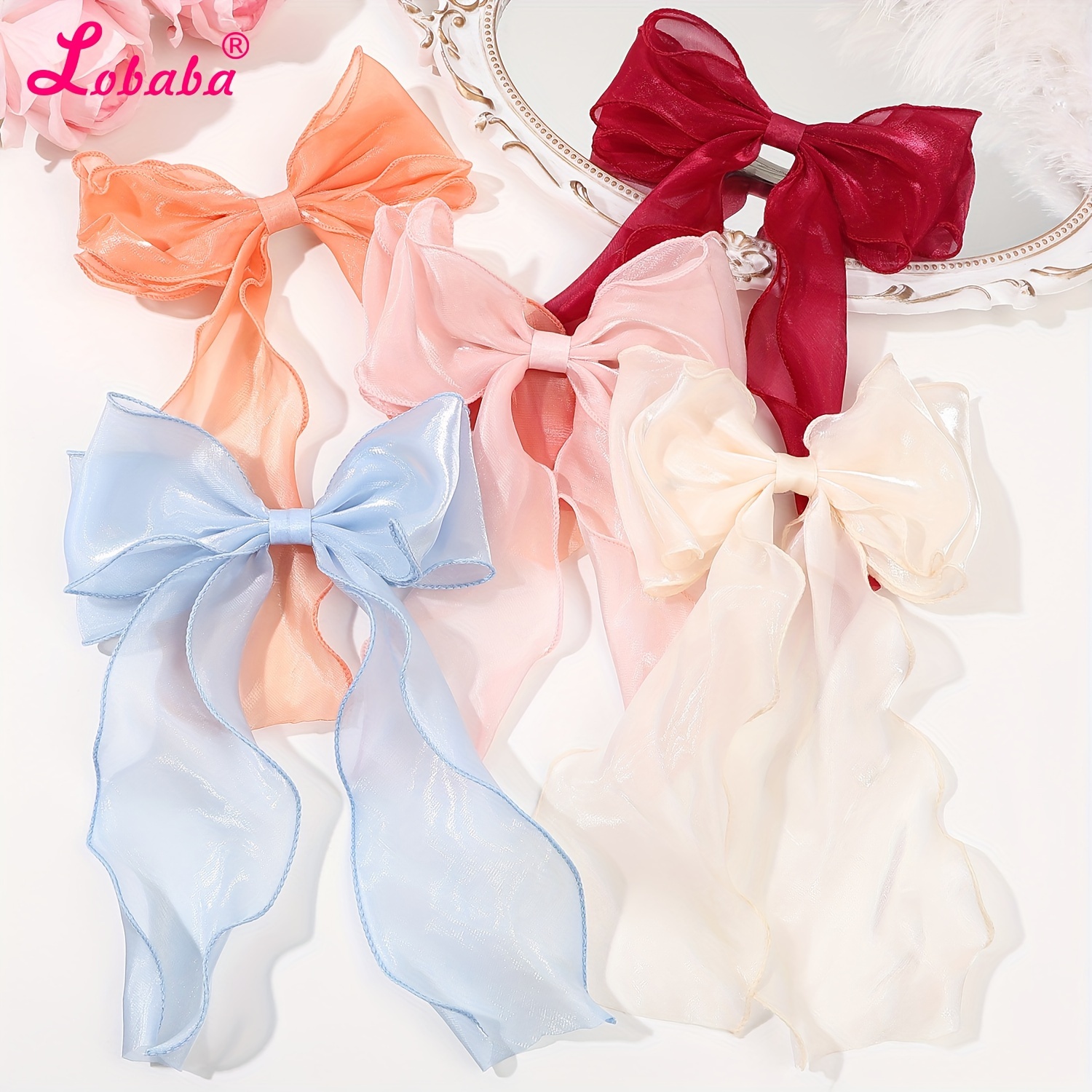 

5pcs Elegant Mesh Ribbon Bowknot Shaped Hair Clips Vintage Hair Barrettes For Women And Daily Use Wear