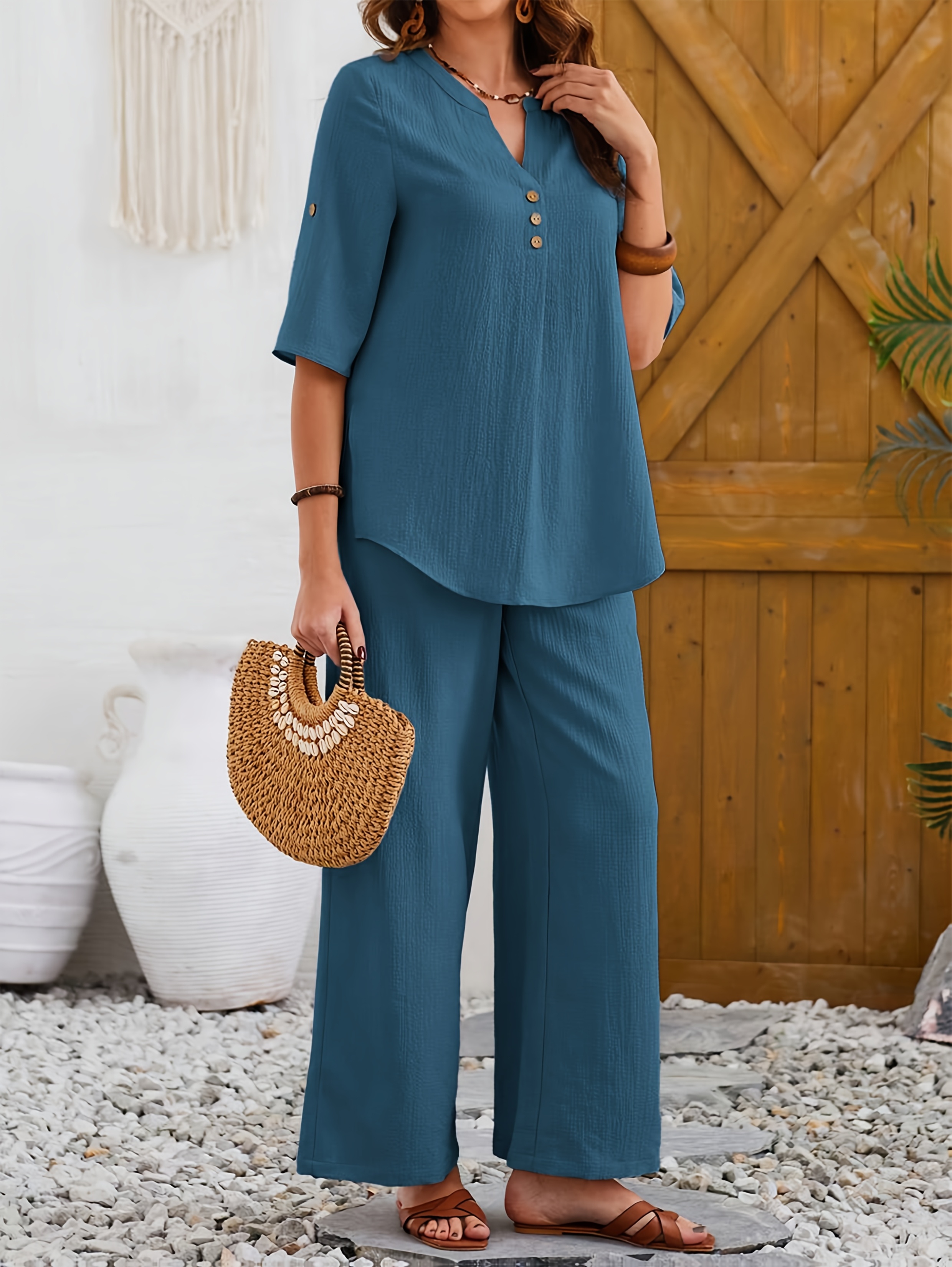 womens v neck casual two piece set 0
