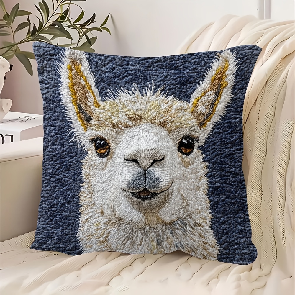 

1pc Contemporary Knit Fabric Llama Throw Pillow Cover, 18x18 Inch, Double-sided Short Plush Decorative , Polyester, With Zipper Closure, Hand Wash Only, For Room Types - Qwch6456, Plush Pillow