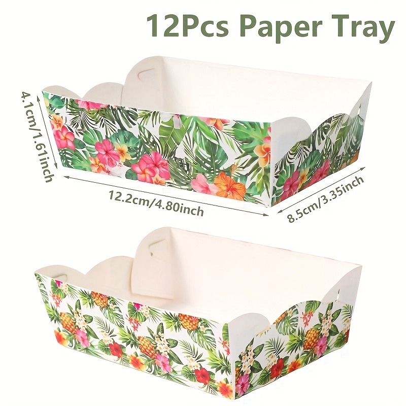 E-shop 12 Stück, Hawaii-Themen-Lebensmitteltablett, Hawaii Tropische Blumen Party-Lebensmitteltablett, Geburtstagsparty-Zubehör, Sommer