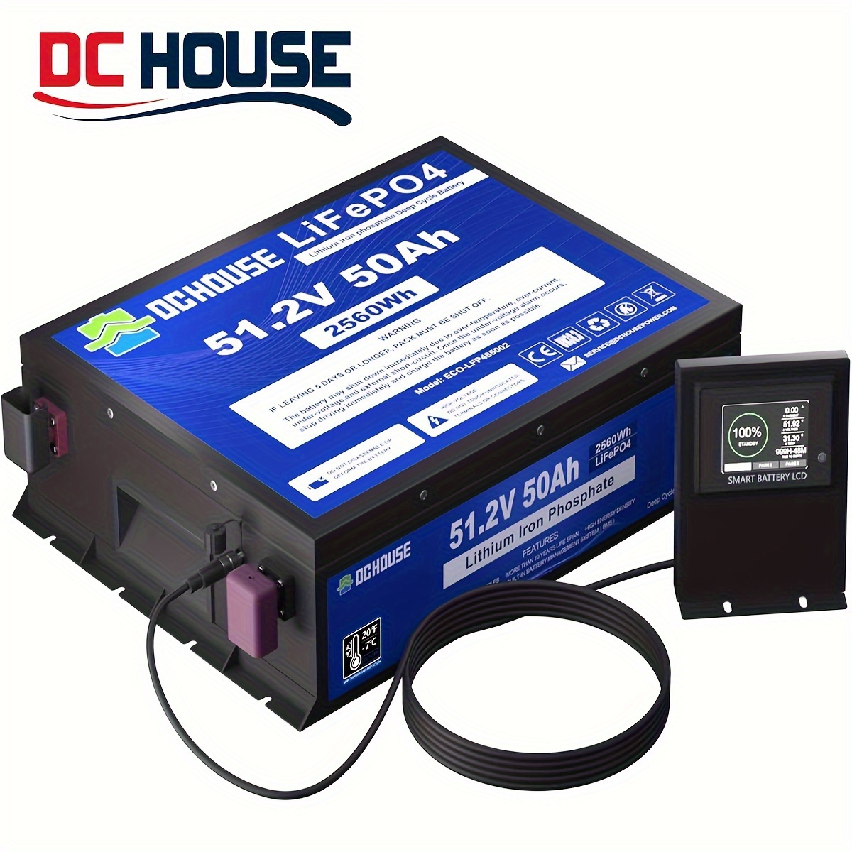 

Dc House 48v 50ah Lifepo4 Golf Cart Battery 4000+ Deep Cycles With Monitor, Sturdy Metal Case, Low-temperature Cut-off Function, Suitable For , Golf Carts, Lithium Battery For Rv