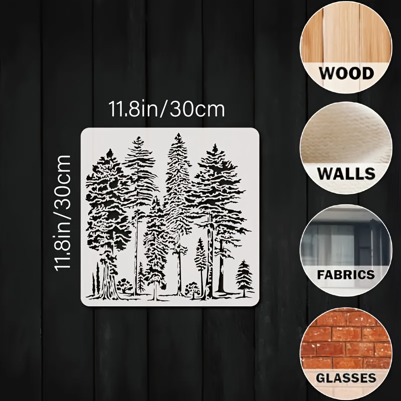 TEMU Reusable Forest Stencil Measuring 11.8x10 Inches - Durable Plastic Art Template For Painting, Crafts, And Fabric Decoration - Perfect For