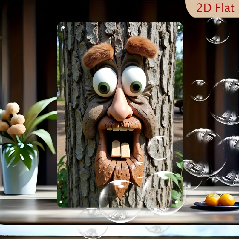 TEMU 2d Flat, 8x12 Inch Humorous Tree Face Metal Wall Art - Rustic Iron Retro Vintage Decor For Living Room, Bedroom, Office & - No Electricity