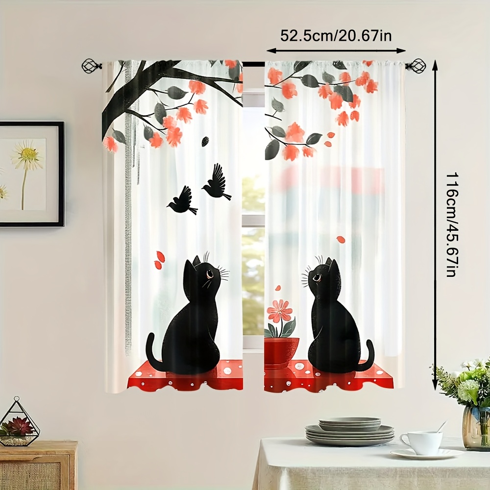 TEMU 2 rideaux toutes , design japonais de famille de chats , 100% polyester, filtrant , facile à installer, durable, avec tissu lavable en machine,