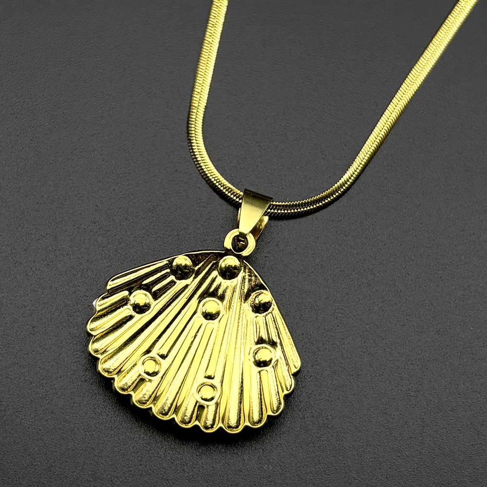 Stainless Steel Enamel Conch Charms Shell Pendant Necklace