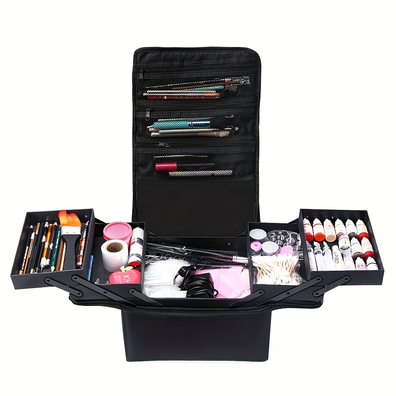 

Étui de voyage de maquillage, sac de transport de maquillage, étui de rangement professionnel à 4 niveaux avec poches à sangles pour outils de maquillage pour ongles