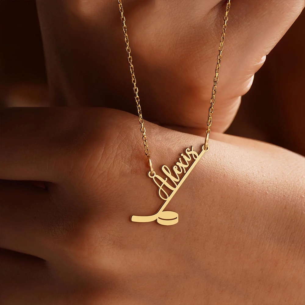 TEMU Personalized Stainless Steel Hockey Pendant Necklace, Ice Hockey Name Necklace, Custom Jewelry Gift, Birthday Gift, Christmas Gift, Personalized