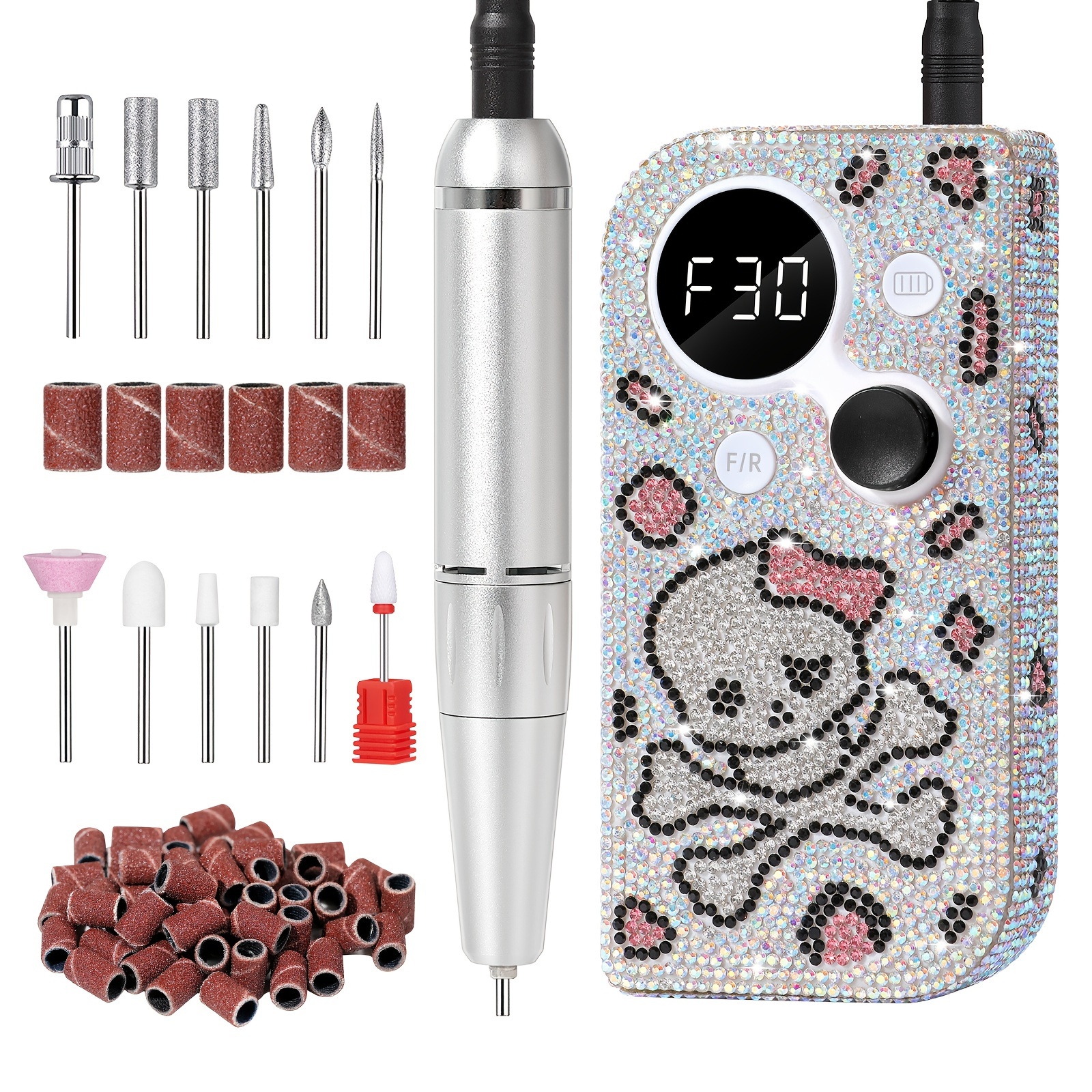 

Professional Electric Nail Drill, Rechargeable Sparkly Nail Drill For Acrylic Nails, Cordless Portable Nail Drill Kit With Drill Bits And Sanding Bands For Manicure Pedicure, Cartoon Pattern Diamond