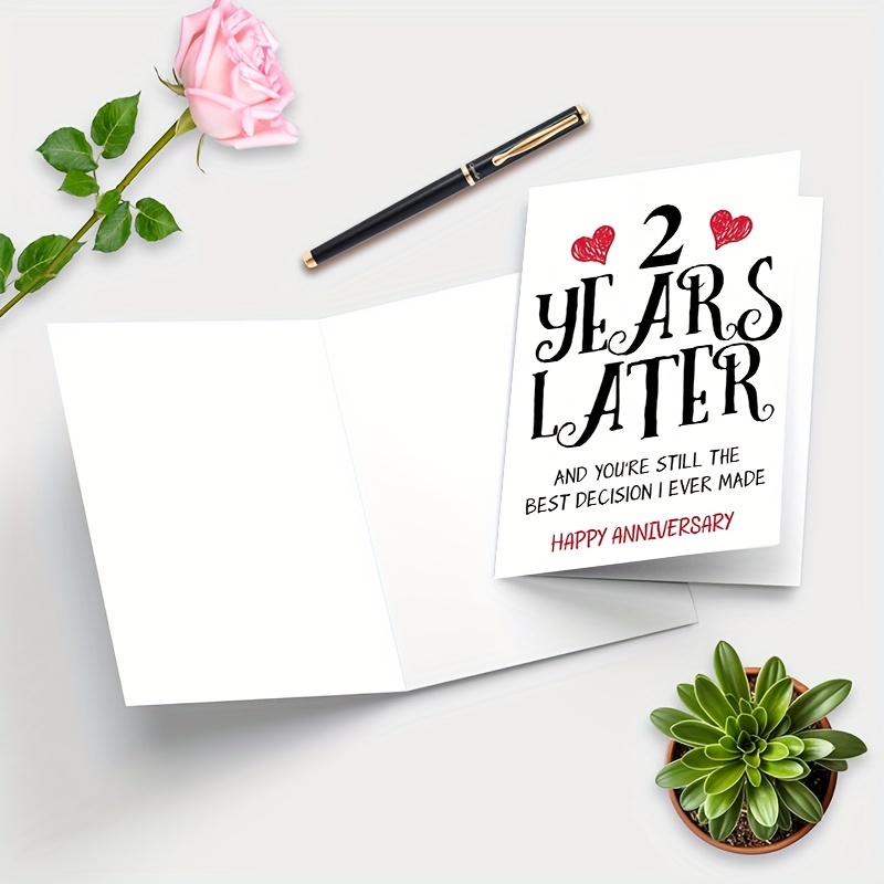 

1pc Romantic 2nd Anniversary Greeting Card With Envelope - "2 Years Later" , Him Or Her, Creative Wedding Anniversary Gift Idea, Blank Inside For Touch, Anniversary Gift For Couple