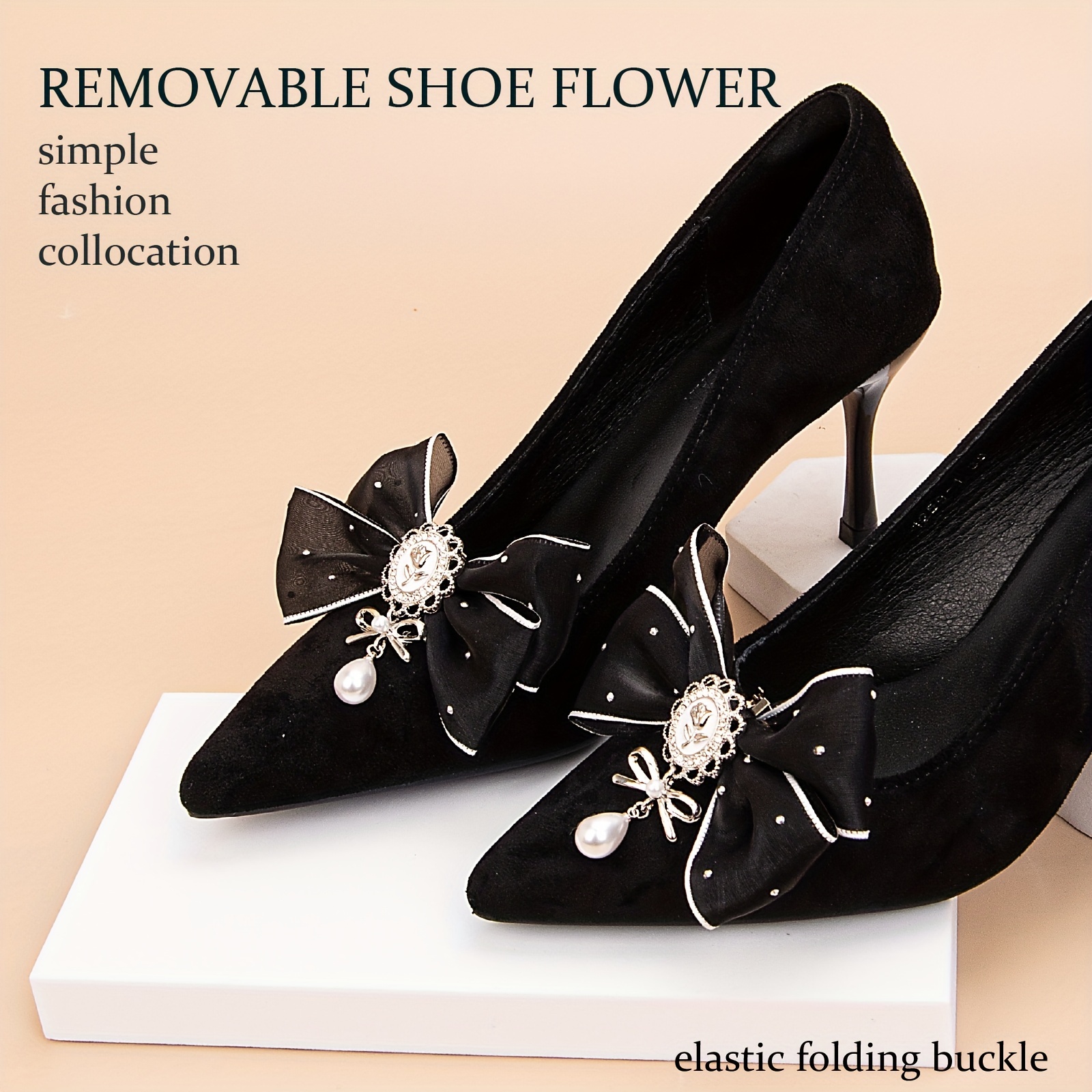 2pcs elegant black detachable bow shoe clips Temu
