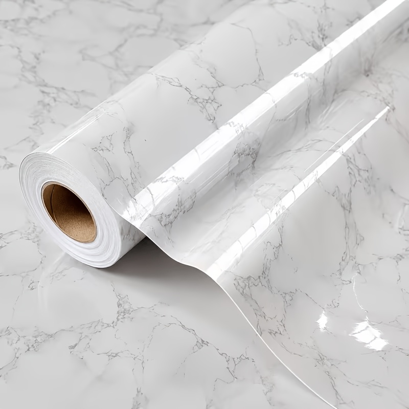 TEMU 1 Roll Of Waterproof Wall Sticker With A Marble Design - Self-adhesive Pet Is Heat And Oil Resistant, Featuring A Shiny Finish, Suitable For