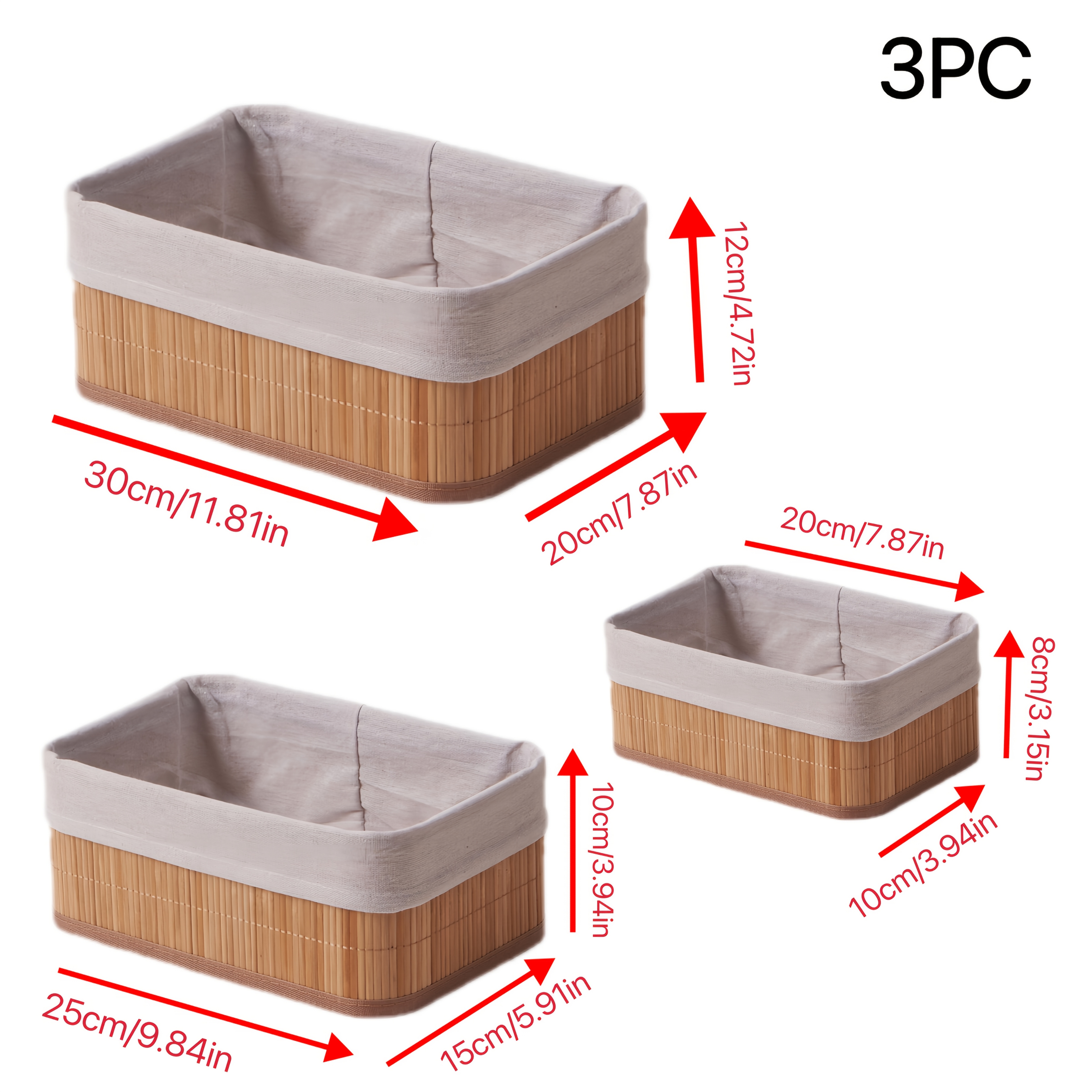 Ceste Vimini Con Coperchio Set 3x Ceste Portaoggetti HWC-C21 Bambù - Foto 13